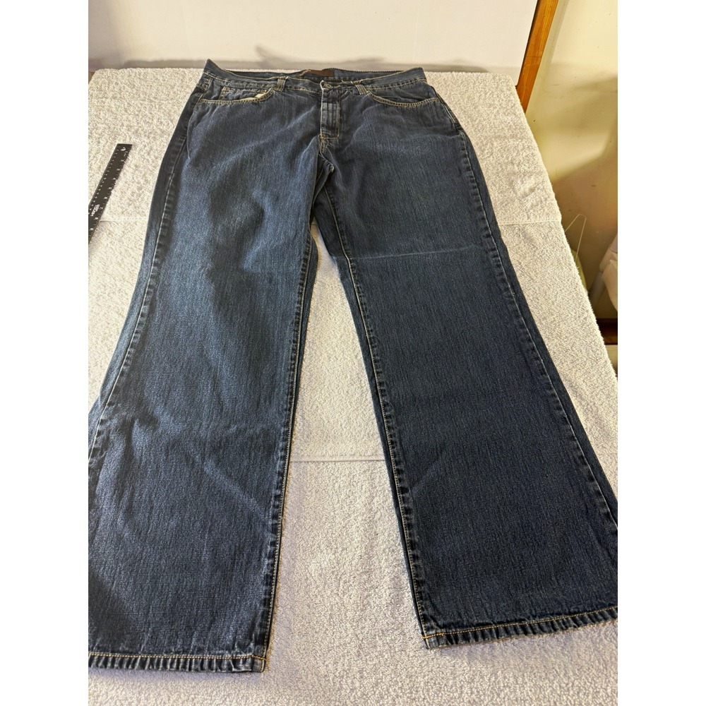 Perry Ellis Mens Blue Medium Wash Denim Straight Leg Jeans Regular Fit 36x32